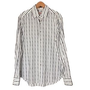 Robert Graham Button Up Long Sleeve Cream Grey Striped Pattern ESTIMATED Large